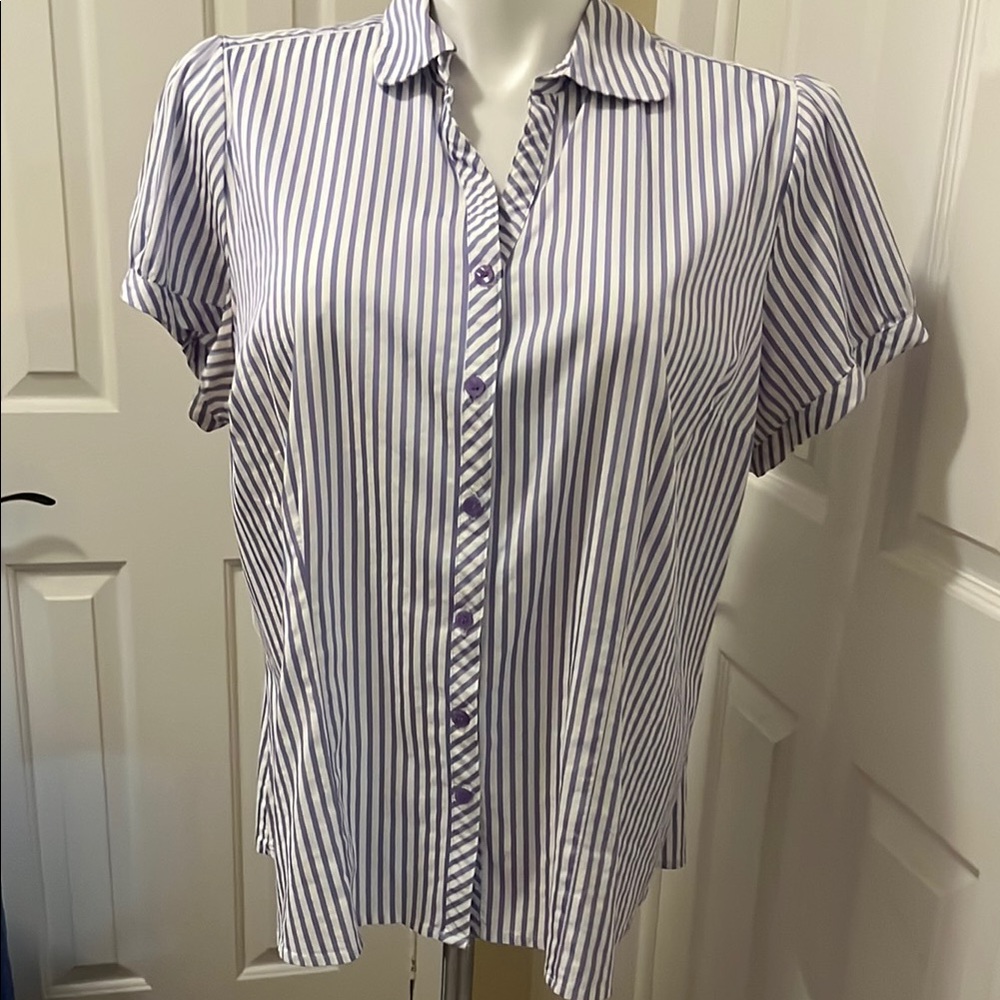 Lane Bryant Purple and White Striped Blouse